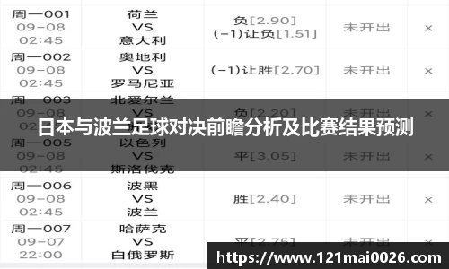 日本与波兰足球对决前瞻分析及比赛结果预测