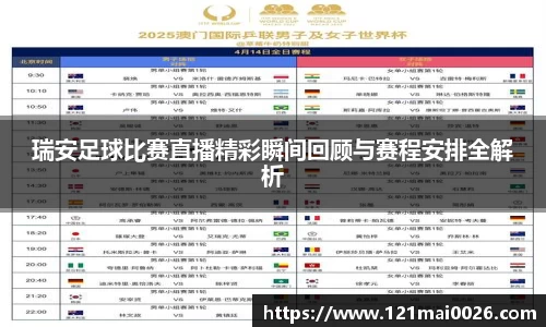 瑞安足球比赛直播精彩瞬间回顾与赛程安排全解析